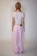 REST & RECREATION -  RR LOGO PATTERN SQUARE NECK T-SHIRT - PINK