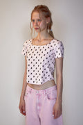 REST & RECREATION -  RR LOGO PATTERN SQUARE NECK T-SHIRT - PINK