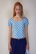 REST & RECREATION -  RR LOGO PATTERN SQUARE NECK T-SHIRT - SKYBLUE