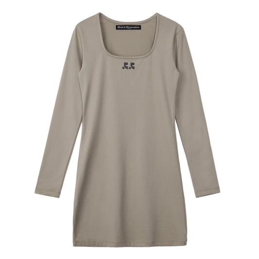 REST & RECREATION -  RR SQUARE NECK MINI DRESS - BEIGE