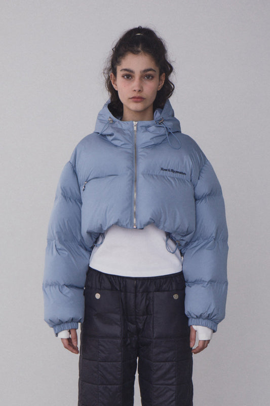 REST & RECREATION -  RR HOOD SHORT DOWN JACKET - BLUE