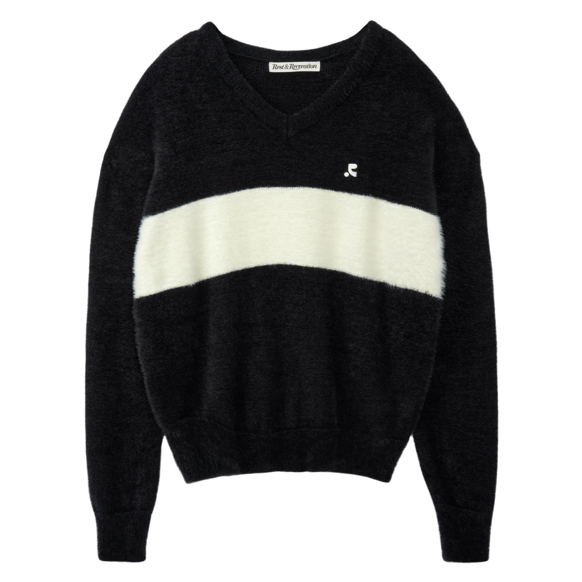 REST & RECREATION -  RR V-NECK HAIRY KNIT TOP - BLACK