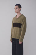 REST & RECREATION -  RR V-NECK HAIRY KNIT TOP - KHAKI