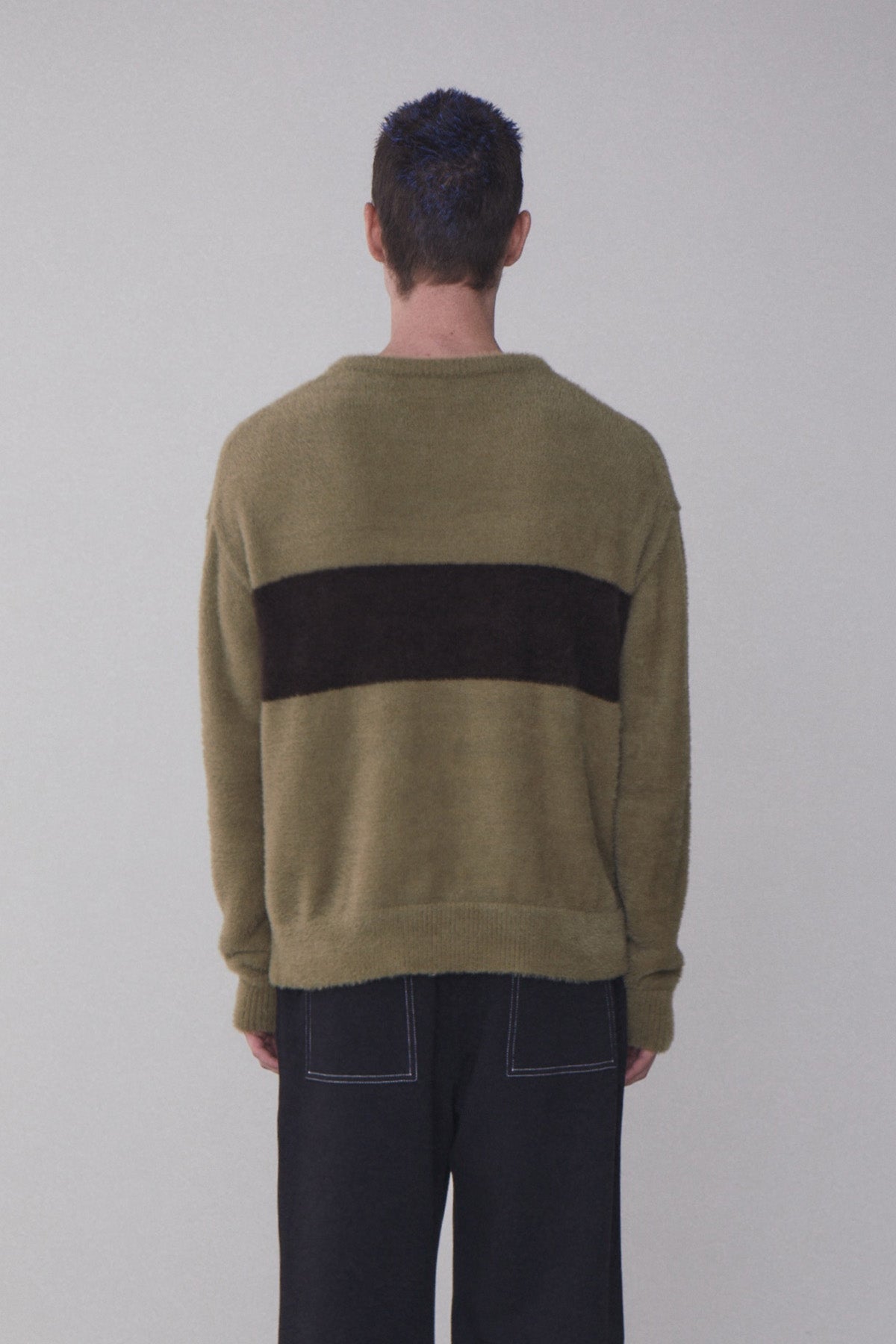 REST & RECREATION -  RR V-NECK HAIRY KNIT TOP - KHAKI