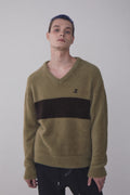 REST & RECREATION -  RR V-NECK HAIRY KNIT TOP - KHAKI