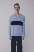 REST & RECREATION -  RR V-NECK HAIRY KNIT TOP - SKYBLUE