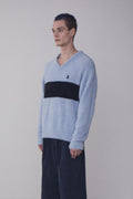 REST & RECREATION -  RR V-NECK HAIRY KNIT TOP - SKYBLUE