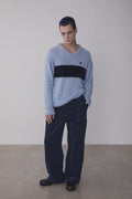 REST & RECREATION -  RR V-NECK HAIRY KNIT TOP - SKYBLUE