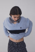 REST & RECREATION -  RR V-NECK HAIRY KNIT TOP - SKYBLUE