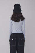 REST & RECREATION -  RR HIGH NECK LONG SLEEVE TOP - SKYBLUE