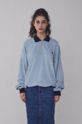 REST & RECREATION -  RR VELVET HALF ZIP-UP - BLUE