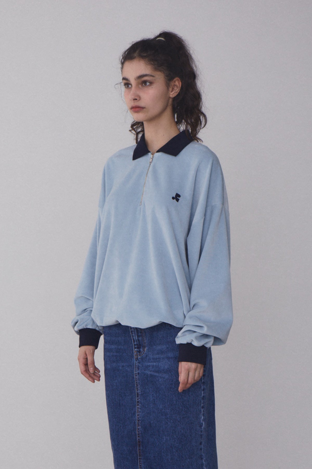 REST & RECREATION -  RR VELVET HALF ZIP-UP - BLUE