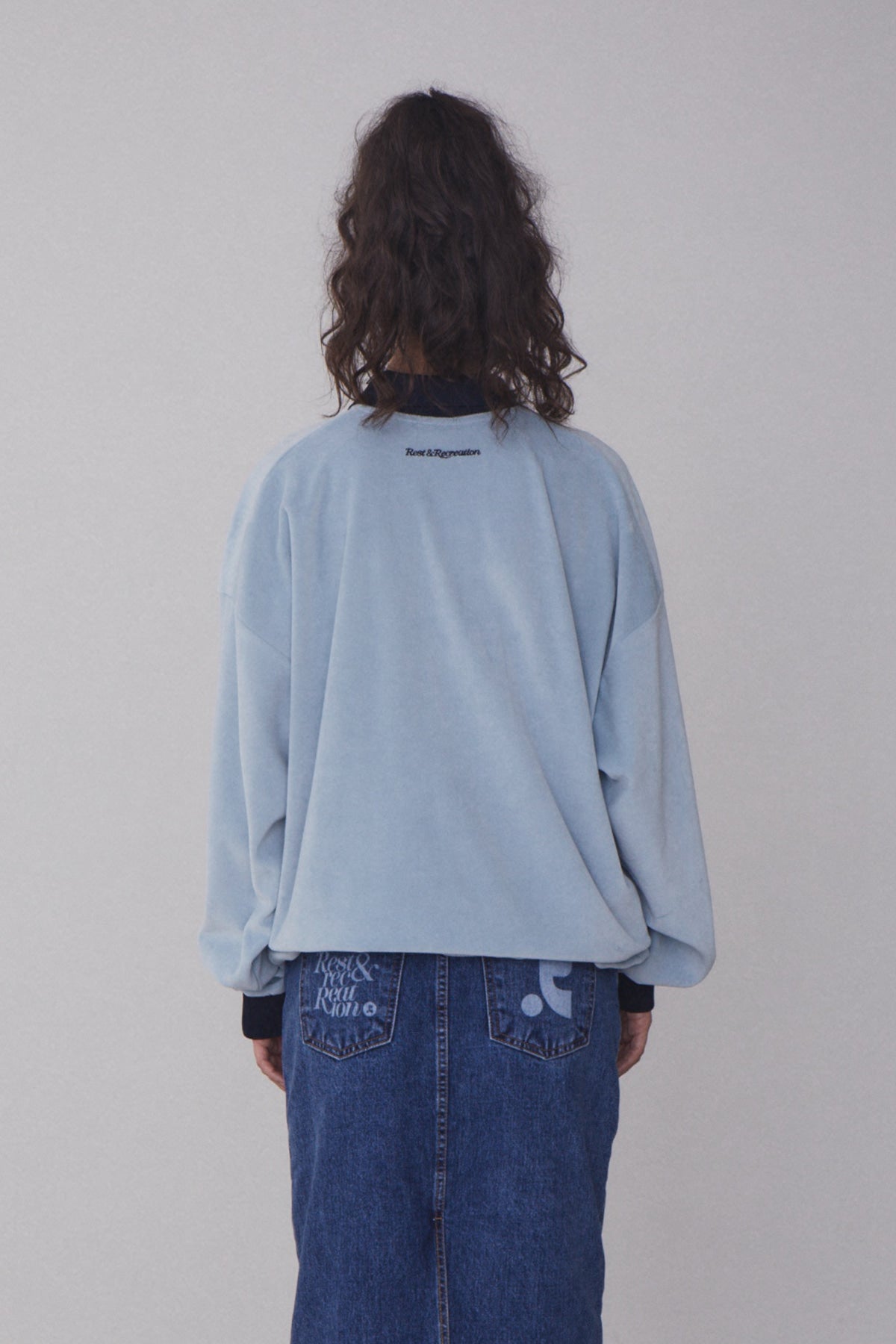 REST & RECREATION -  RR VELVET HALF ZIP-UP - BLUE