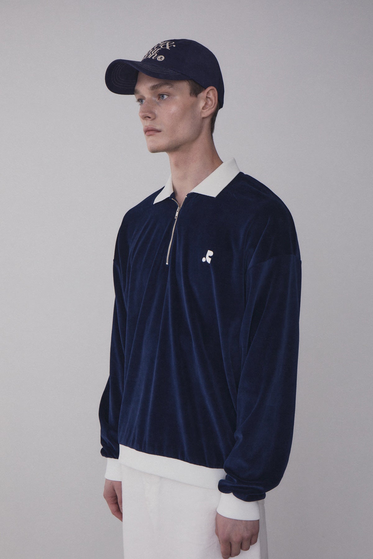 REST & RECREATION -  RR VELVET HALF ZIP-UP - NAVY