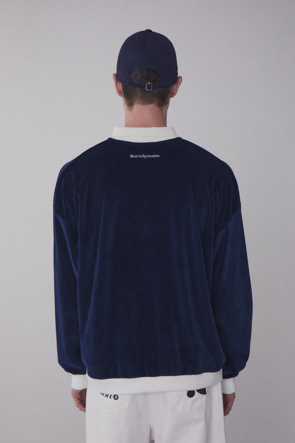 REST & RECREATION -  RR VELVET HALF ZIP-UP - NAVY