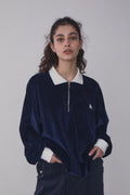 REST & RECREATION -  RR VELVET HALF ZIP-UP - NAVY