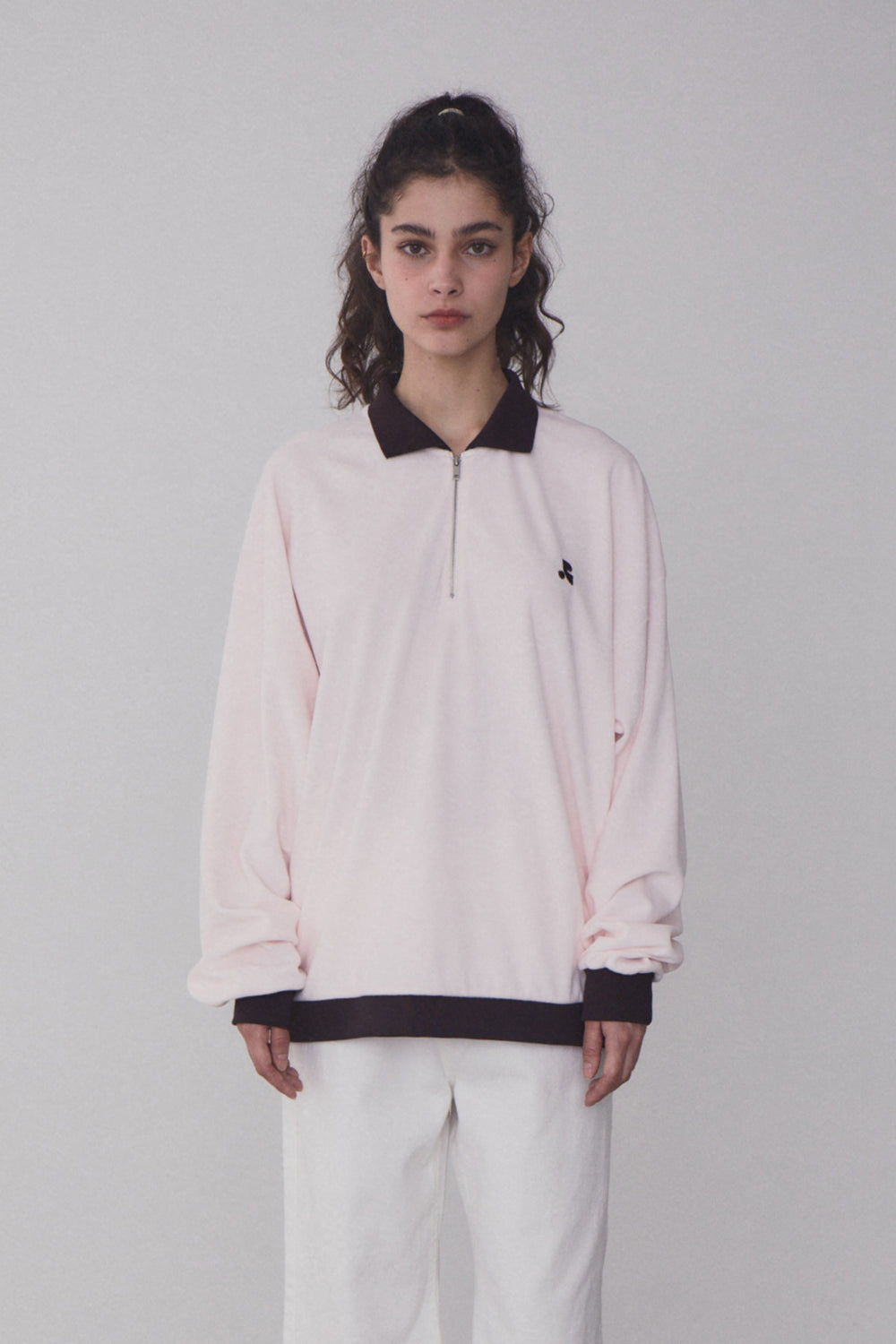 REST & RECREATION -  RR VELVET HALF ZIP-UP - PINK