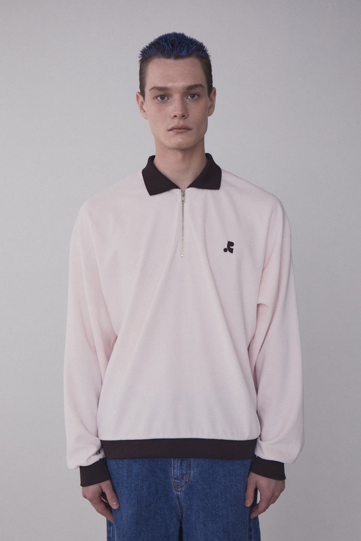 REST & RECREATION -  RR VELVET HALF ZIP-UP - PINK