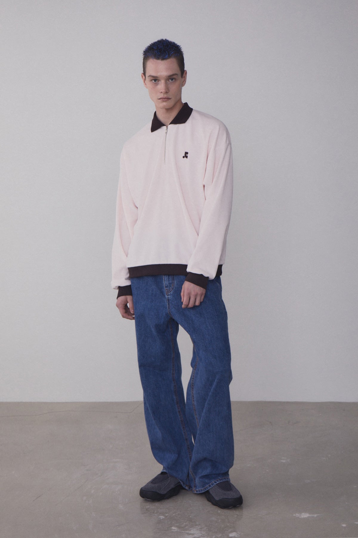 REST & RECREATION -  RR VELVET HALF ZIP-UP - PINK