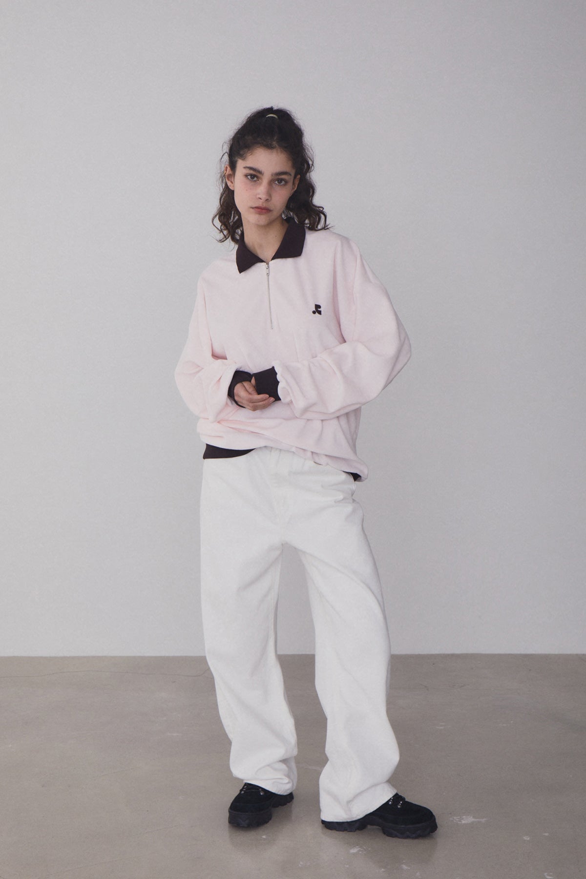 REST & RECREATION -  RR VELVET HALF ZIP-UP - PINK