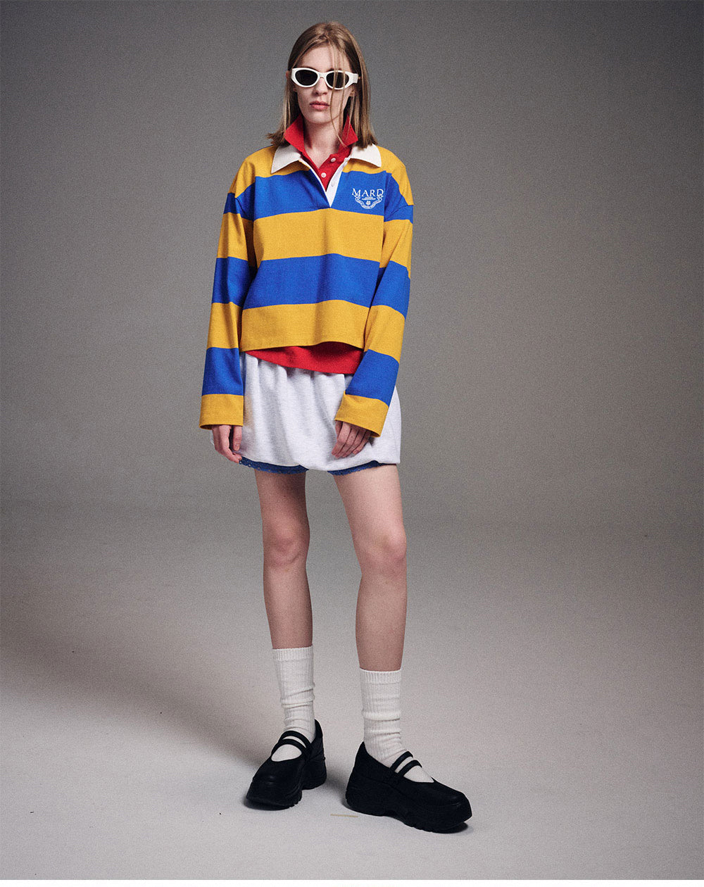 MARDI MERCREDI -  RUGBY SHIRT STRIPE ALUMNI CLASSIQUE_MUSTARD BLUE