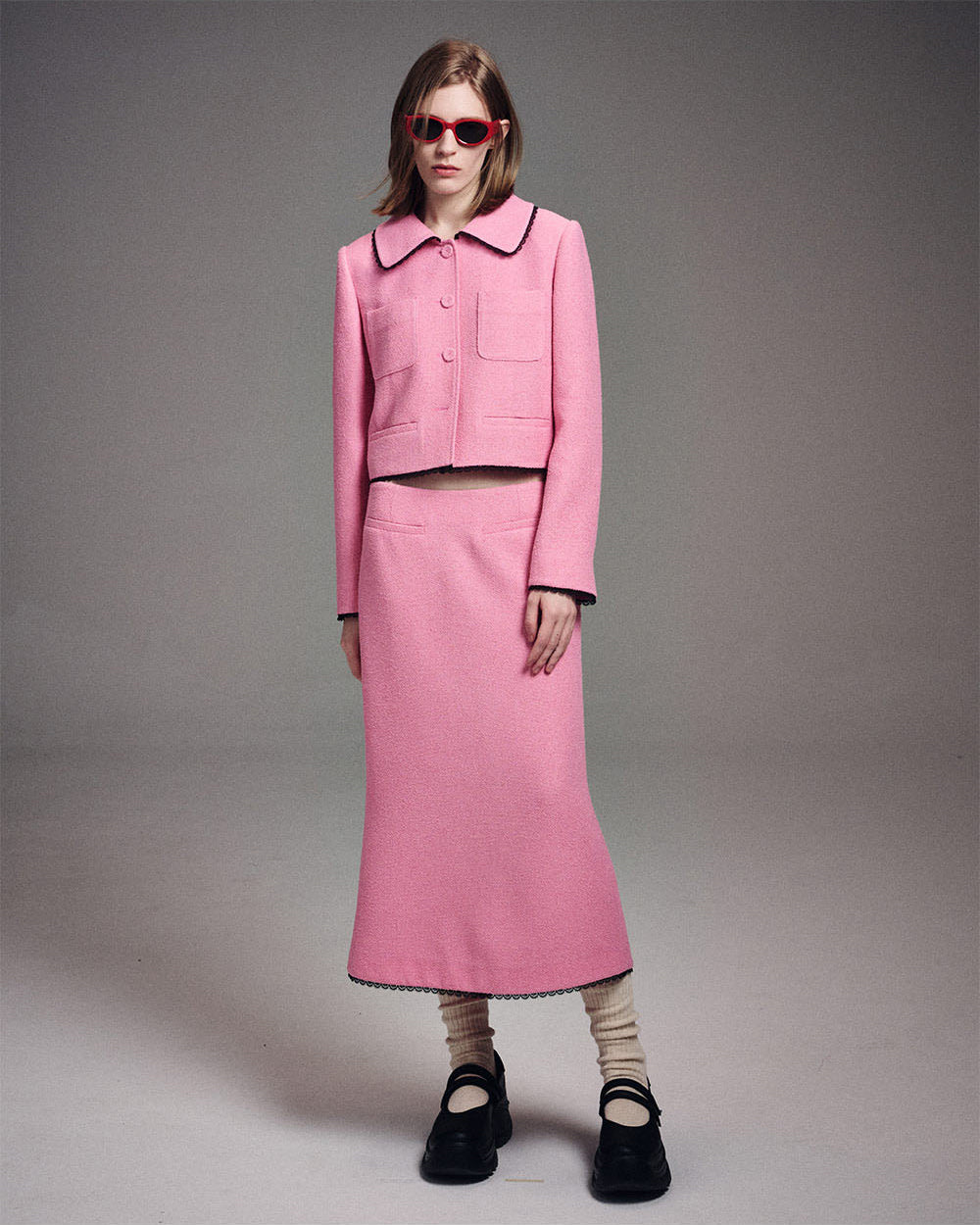 MARDI MERCREDI -  SPRING TWEED CROPPED JACKET LACE_PINK