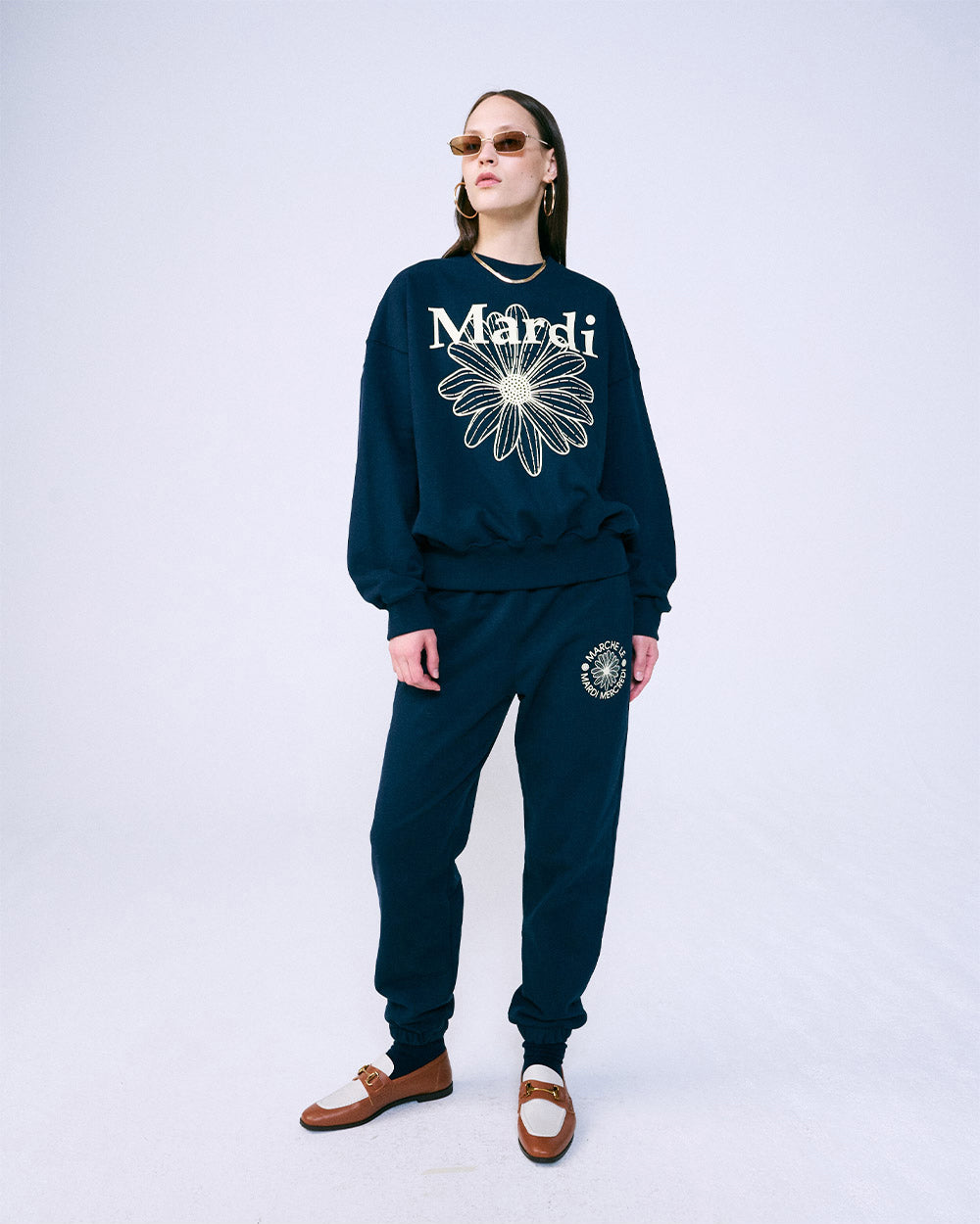 MARDI MERCREDI -  SWEAT PANTS MARCHE EMBLEM_NAVY CREAM