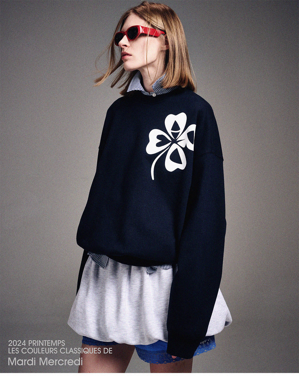 MARDI MERCREDI -  SWEATSHIRT CLOVERMARDI_NAVY WHITE