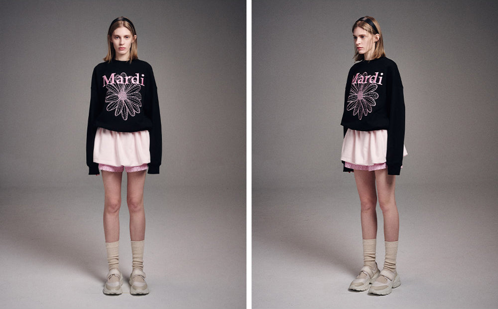 MARDI MERCREDI -  SWEATSHIRT FLOWERMARDI NEEDLEWORK_BLACK PINK