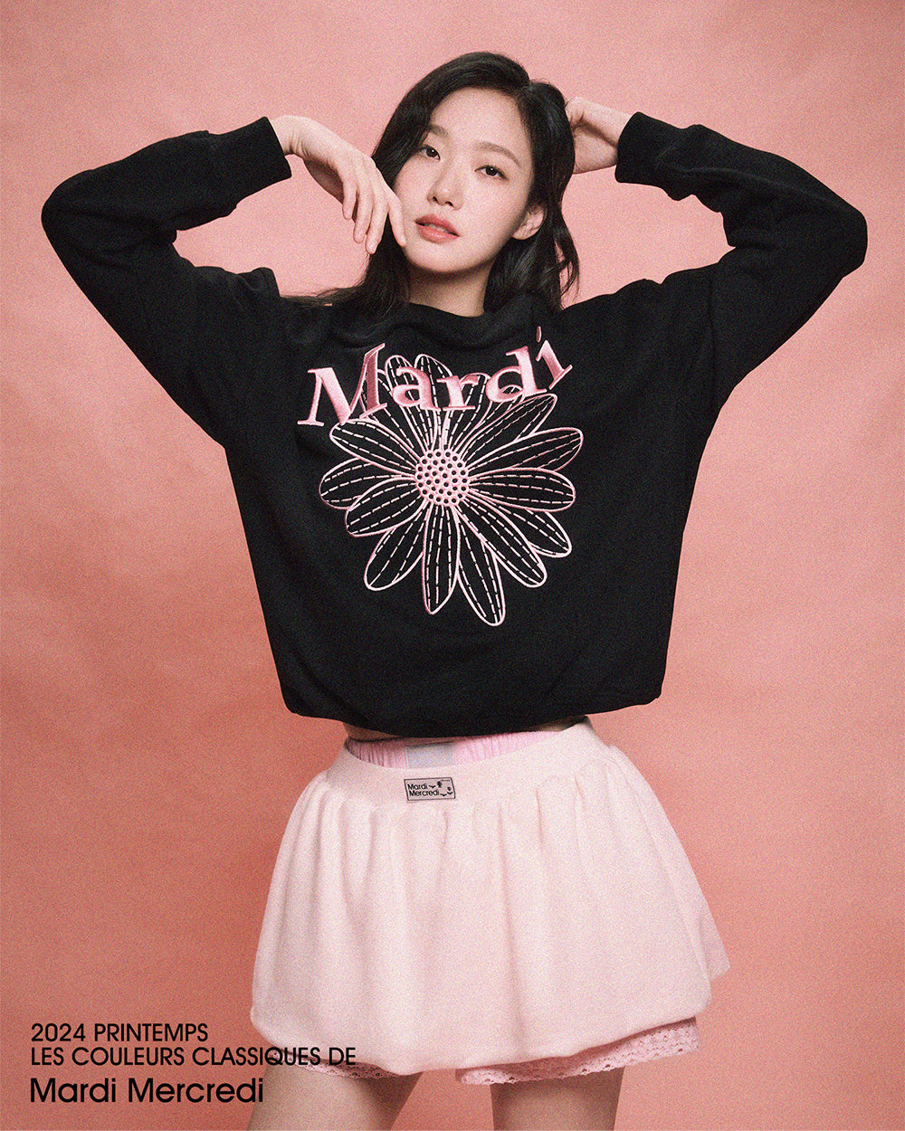 MARDI MERCREDI -  SWEATSHIRT FLOWERMARDI NEEDLEWORK_BLACK PINK