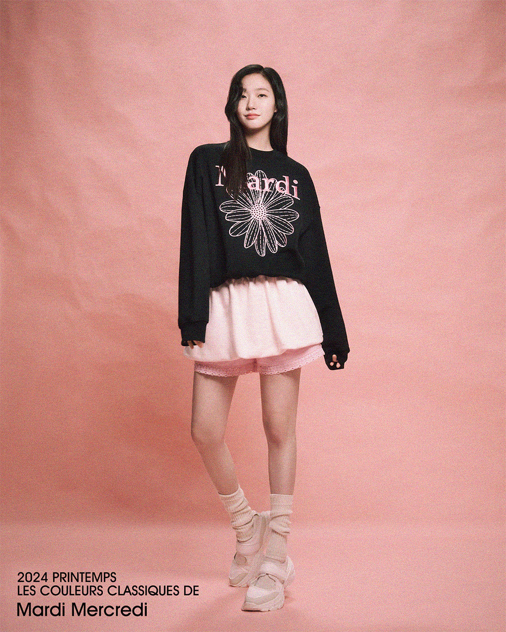 MARDI MERCREDI -  SWEATSHIRT FLOWERMARDI NEEDLEWORK_BLACK PINK