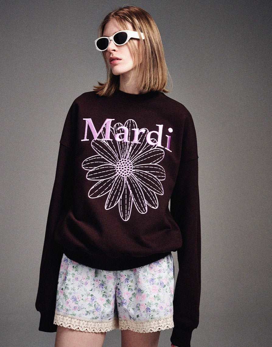 MARDI MERCREDI -  SWEATSHIRT FLOWERMARDI NEEDLEWORK_BROWN LAVENDER