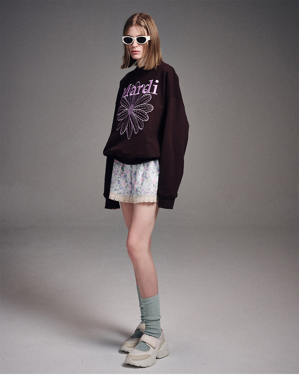 MARDI MERCREDI -  SWEATSHIRT FLOWERMARDI NEEDLEWORK_BROWN LAVENDER