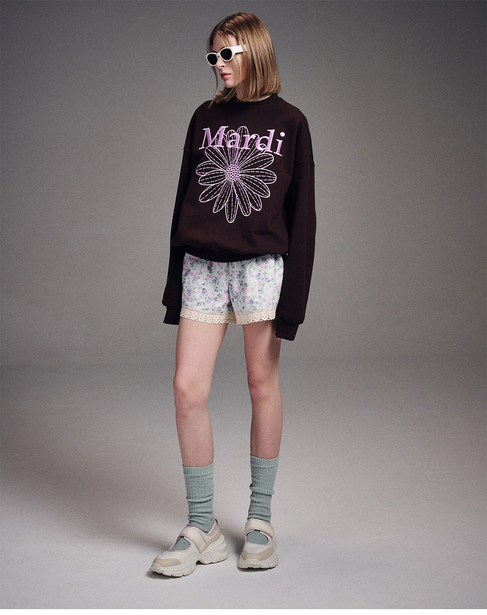 MARDI MERCREDI -  SWEATSHIRT FLOWERMARDI NEEDLEWORK_BROWN LAVENDER