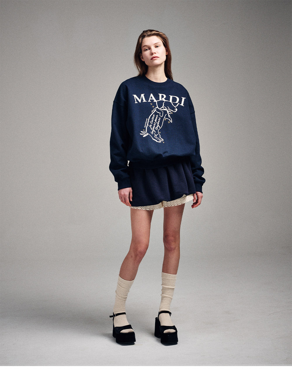 MARDI MERCREDI -  SWEATSHIRT SWING THE TAIL DDANJI_NAVY CREAM