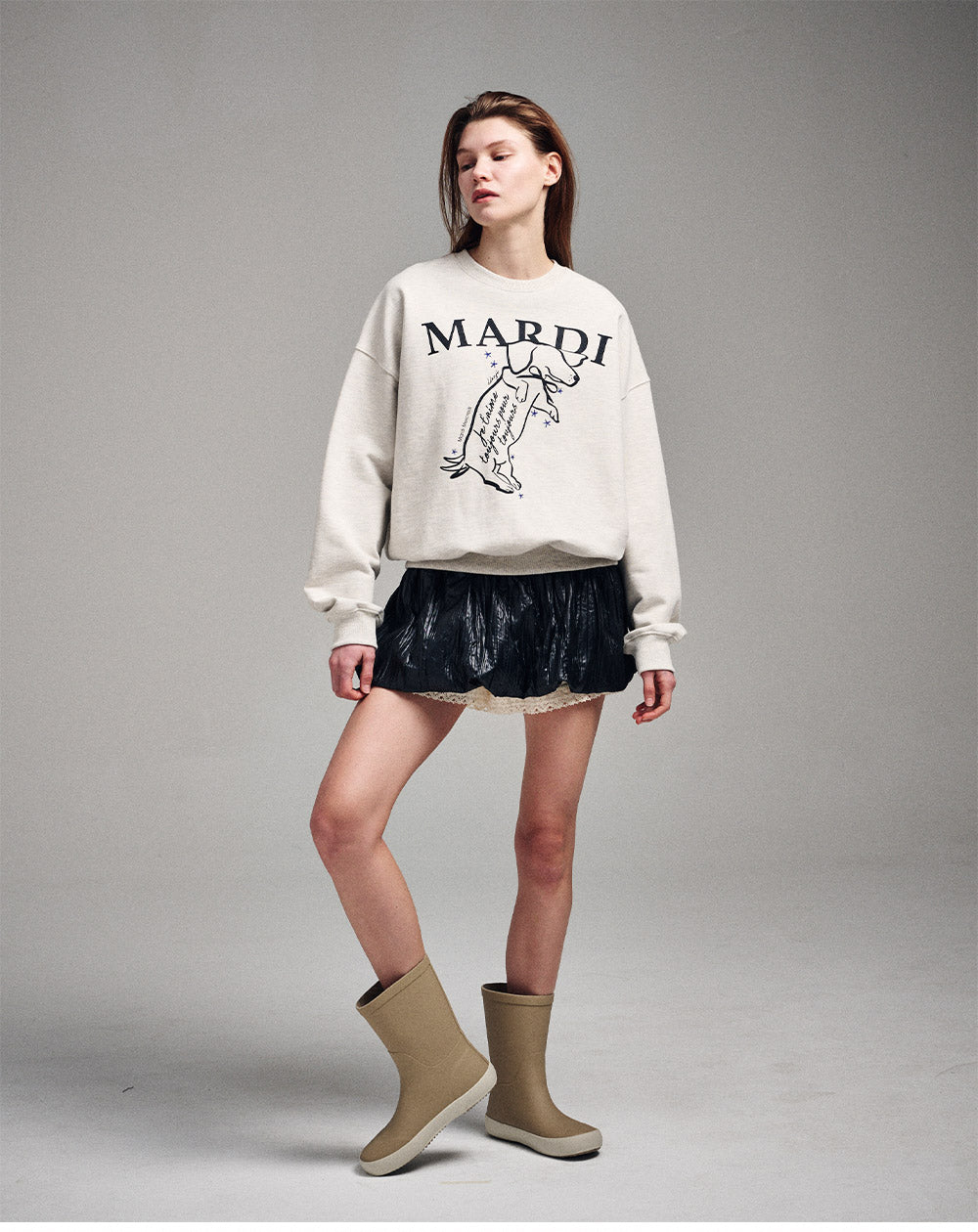 MARDI MERCREDI -  SWEATSHIRT SWING THE TAIL DDANJI_OATMEAL BLACK