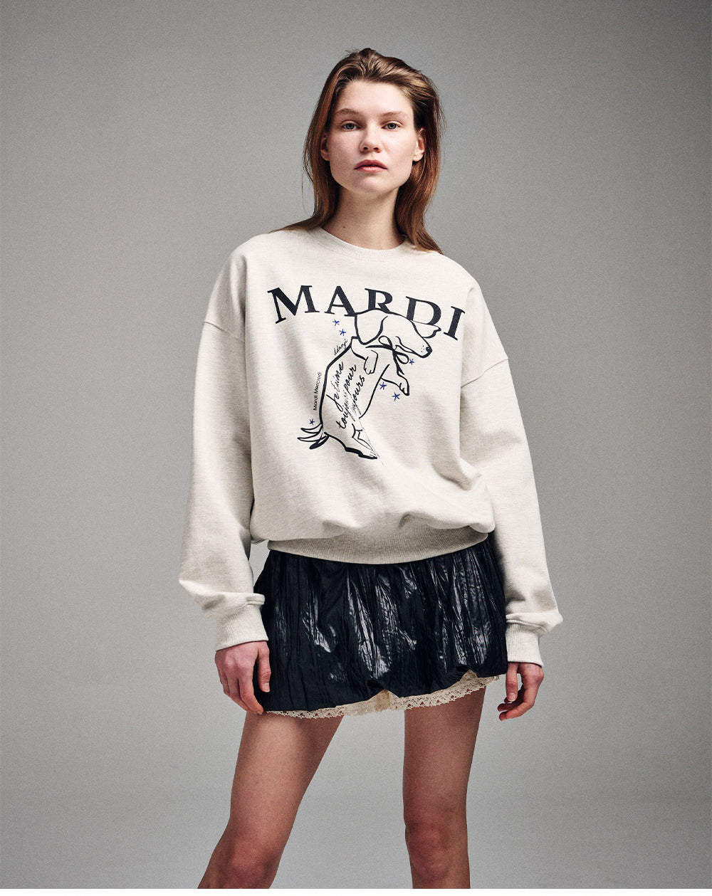 MARDI MERCREDI -  SWEATSHIRT SWING THE TAIL DDANJI_OATMEAL BLACK