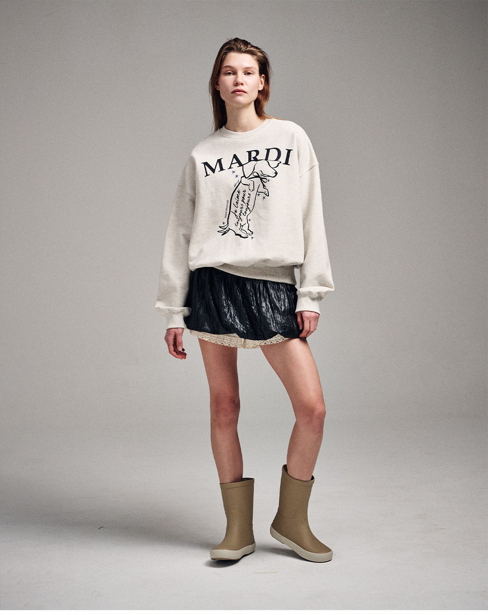 MARDI MERCREDI -  SWEATSHIRT SWING THE TAIL DDANJI_OATMEAL BLACK