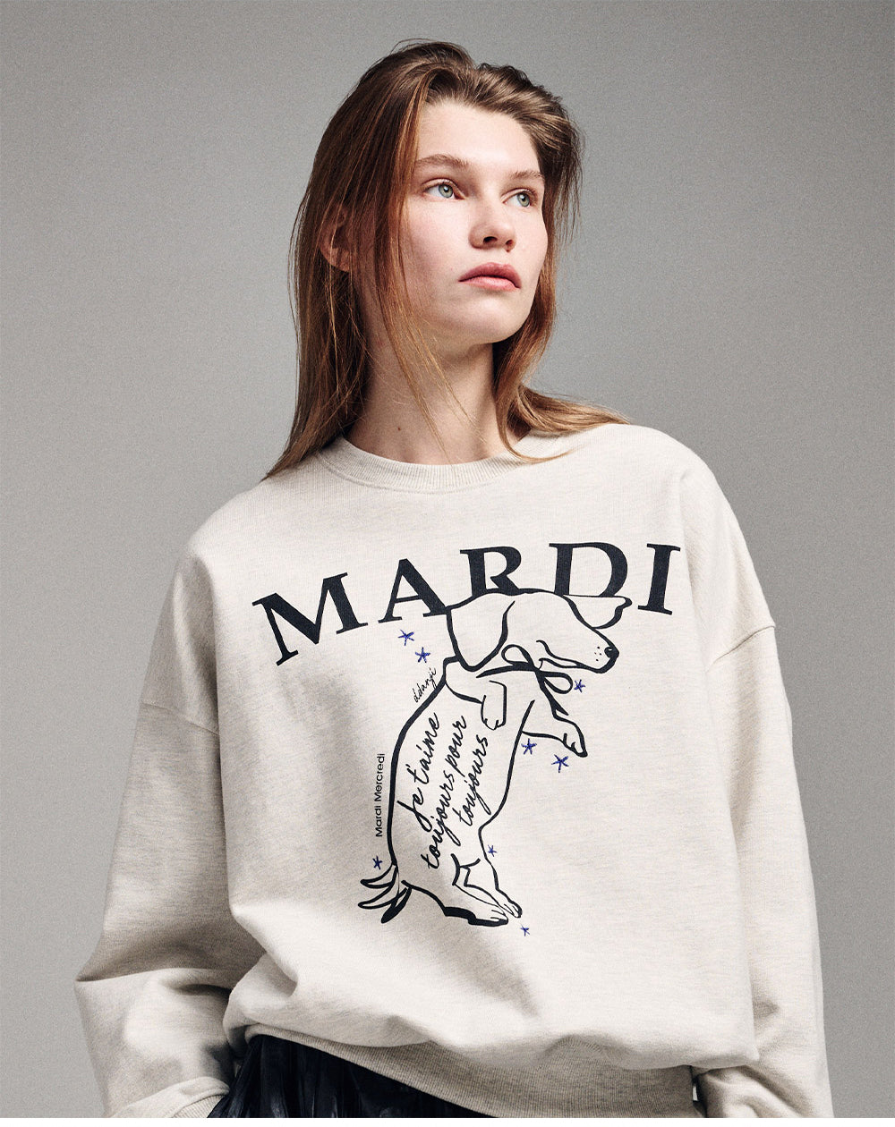 MARDI MERCREDI -  SWEATSHIRT SWING THE TAIL DDANJI_OATMEAL BLACK