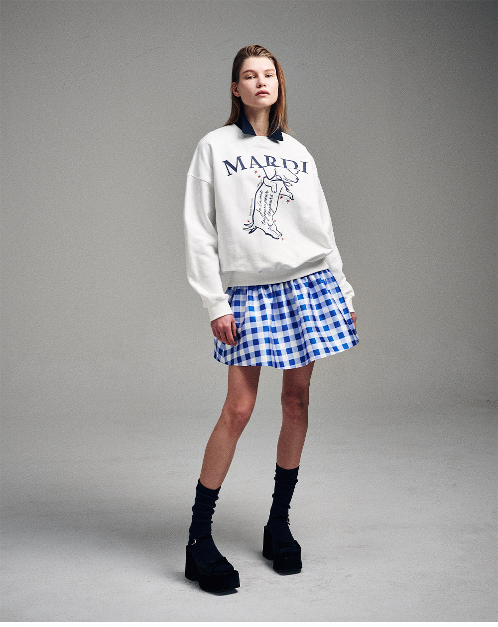 MARDI MERCREDI -  SWEATSHIRT SWING THE TAIL DDANJI_WHITE NAVY