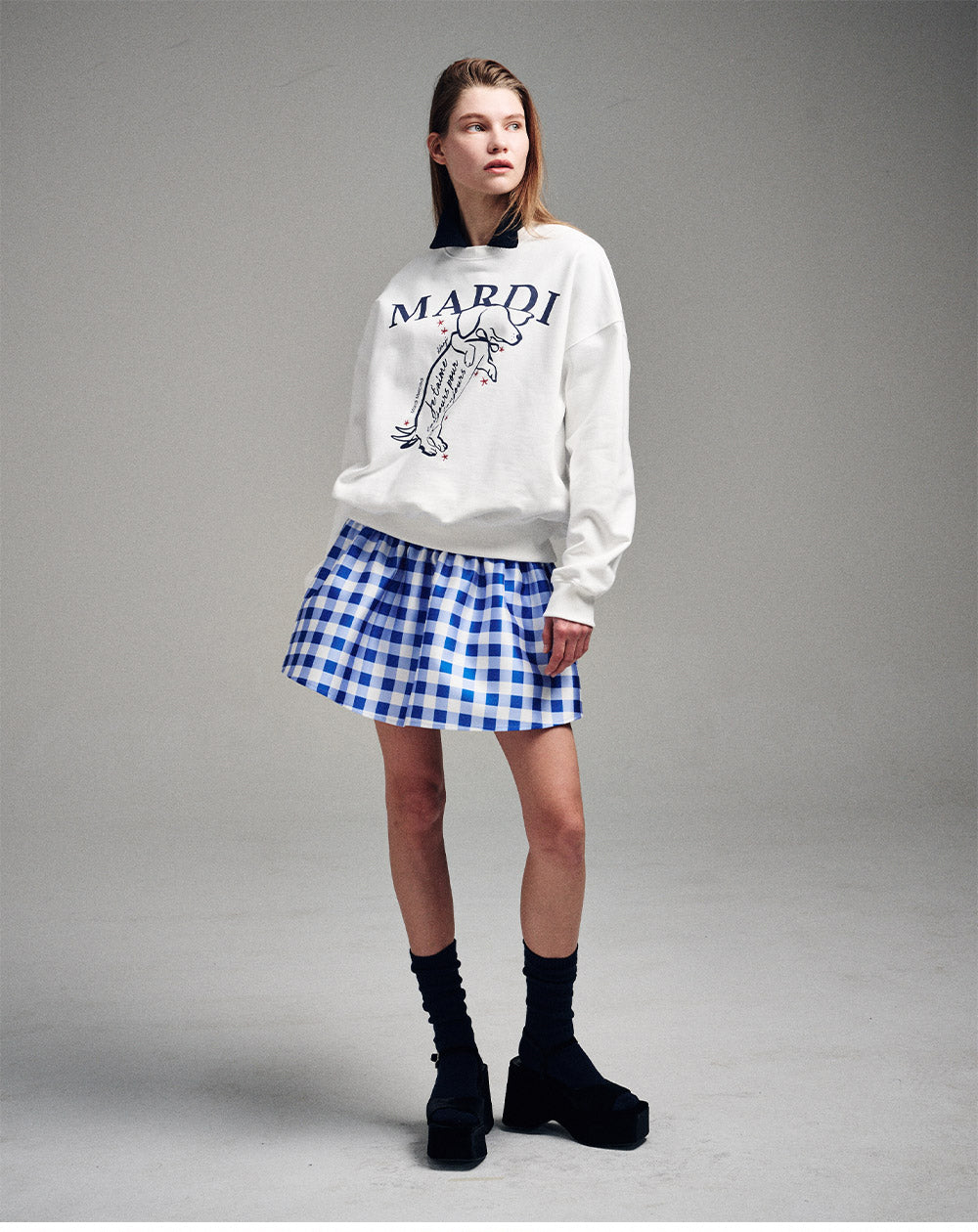 MARDI MERCREDI -  SWEATSHIRT SWING THE TAIL DDANJI_WHITE NAVY