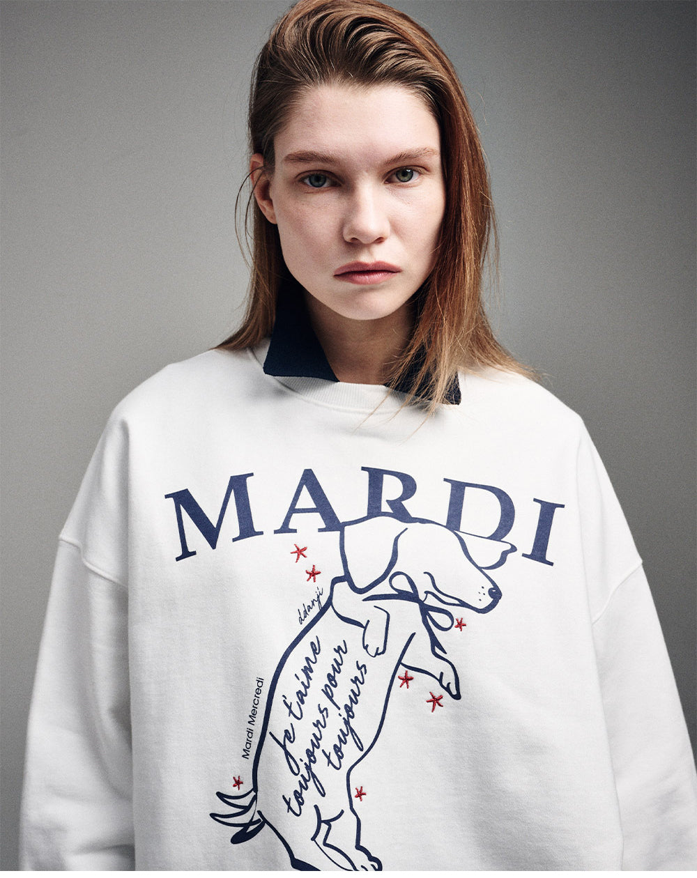 MARDI MERCREDI -  SWEATSHIRT SWING THE TAIL DDANJI_WHITE NAVY