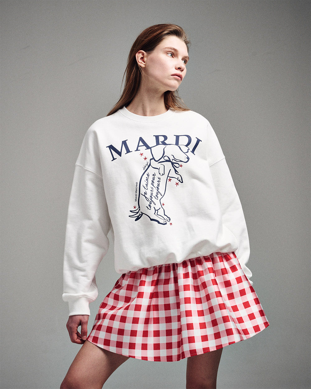 MARDI MERCREDI -  SWEATSHIRT SWING THE TAIL DDANJI_WHITE NAVY