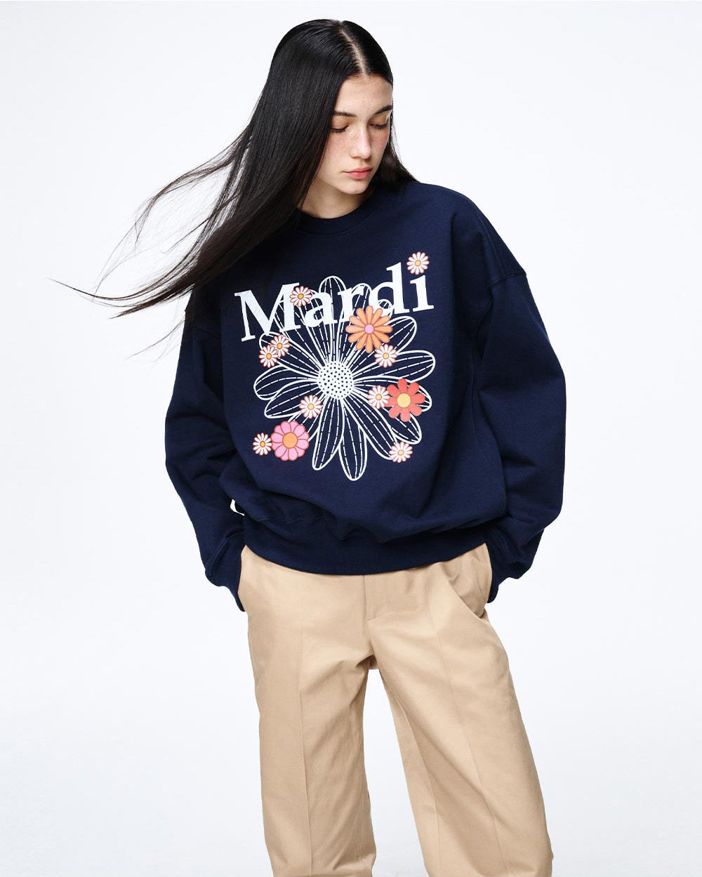 MARDI MERCREDI -  SWEATSHIRT FLOWERMARDI BLOSSOM_NAVY WHITE