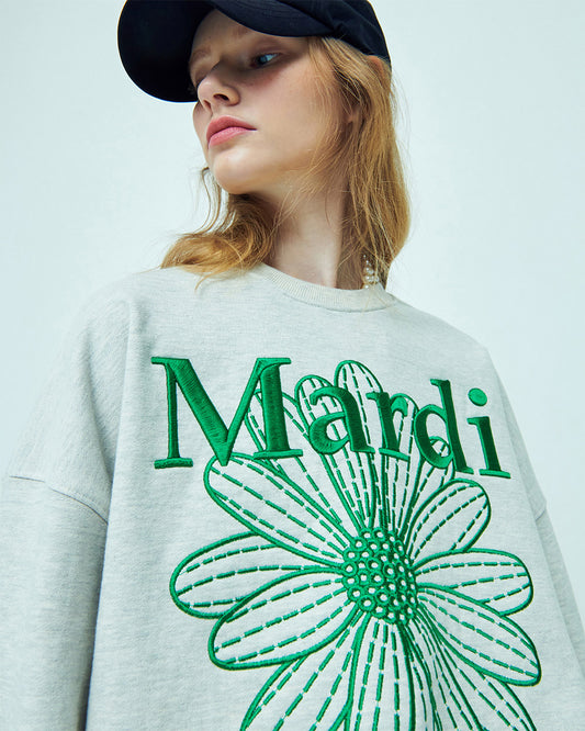 MARDI MERCREDI -  SWEATSHIRT FLOWERMARDI NEEDLEWORK_OATMEAL GREEN