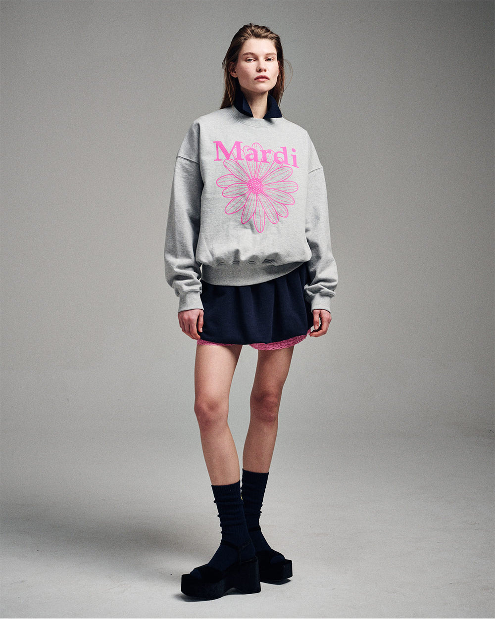 MARDI MERCREDI -  SWEATSHIRT FLOWERMARDI_GREY PINK