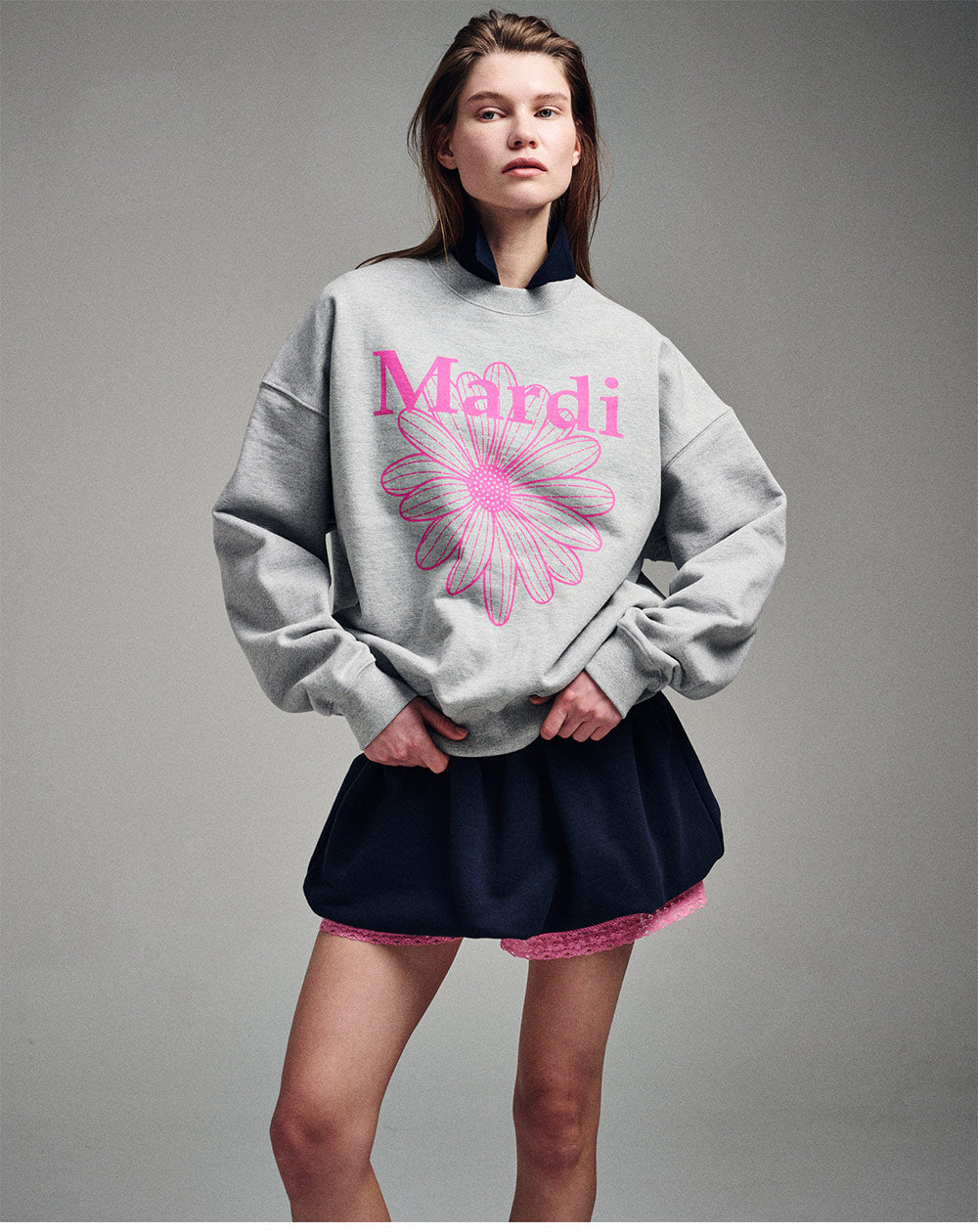 MARDI MERCREDI -  SWEATSHIRT FLOWERMARDI_GREY PINK