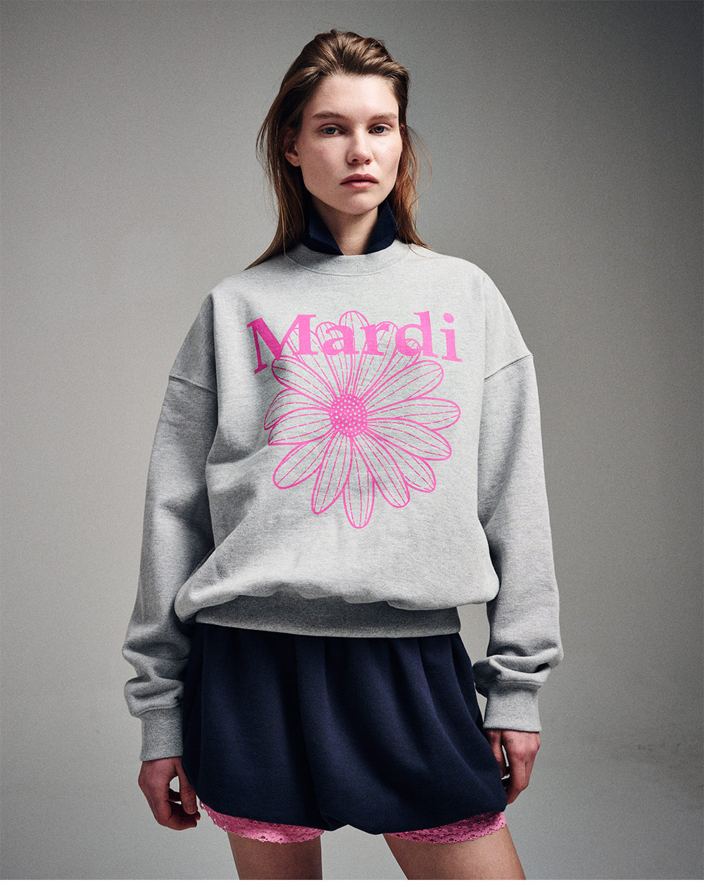 MARDI MERCREDI -  SWEATSHIRT FLOWERMARDI_GREY PINK