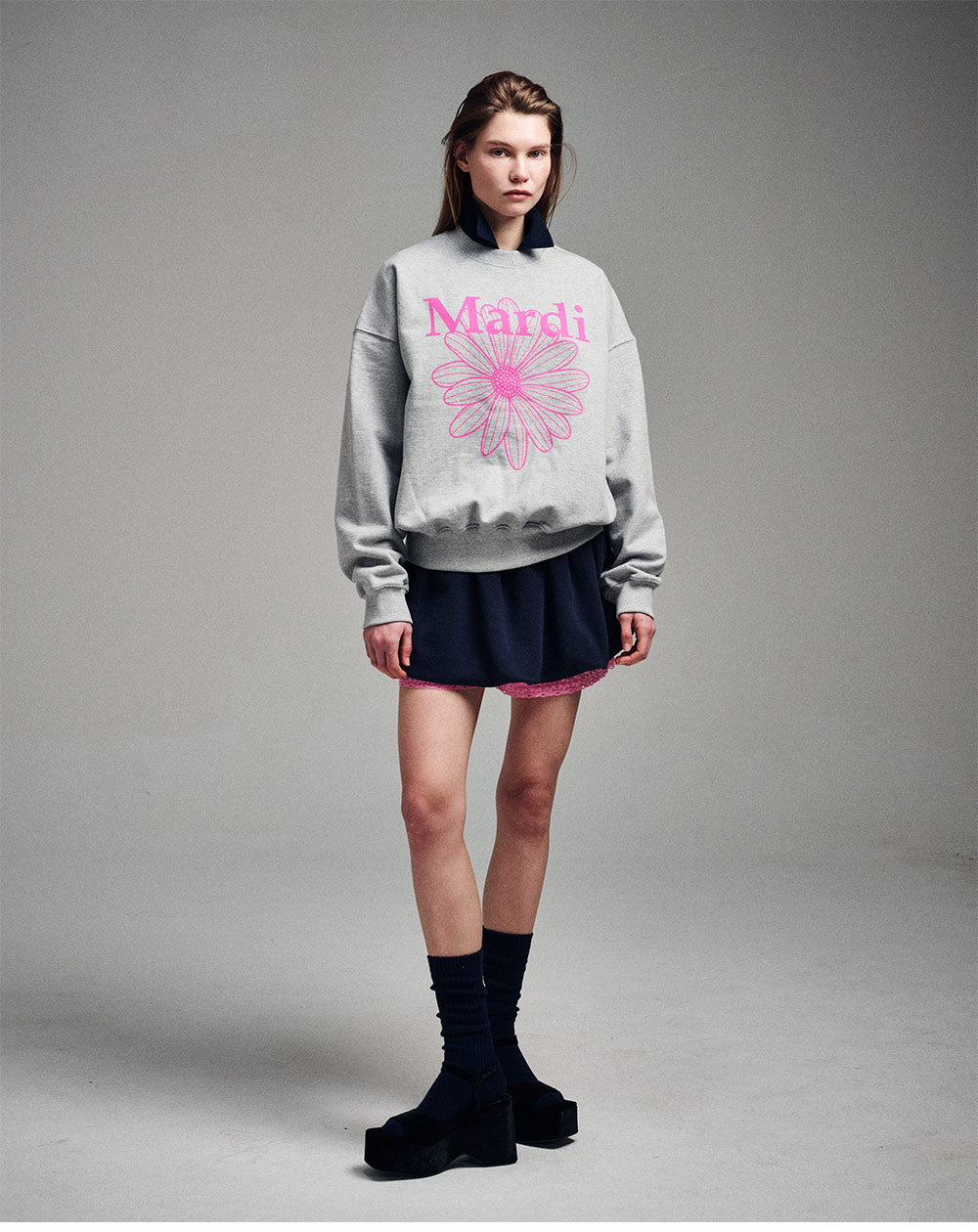 MARDI MERCREDI -  SWEATSHIRT FLOWERMARDI_GREY PINK