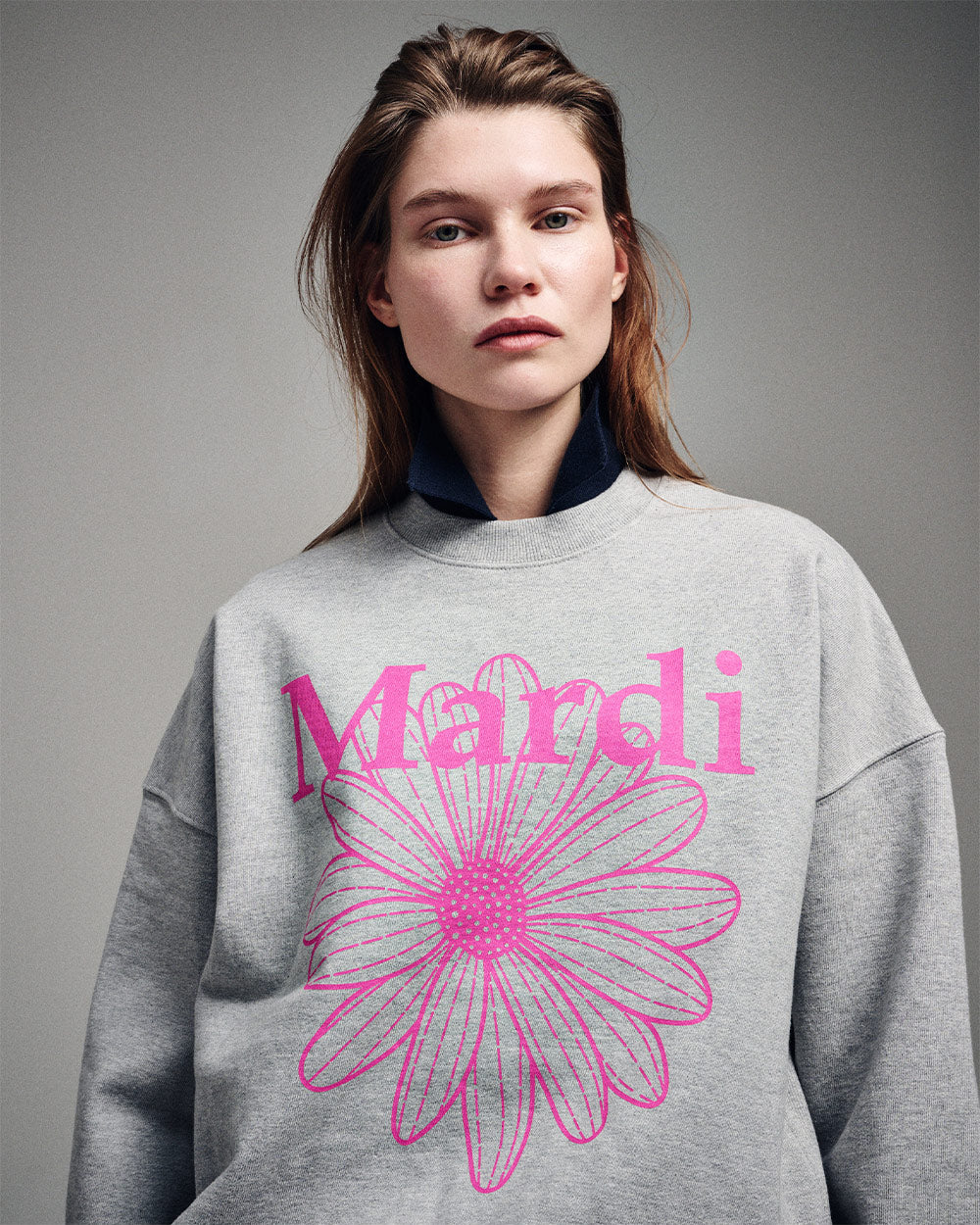 MARDI MERCREDI -  SWEATSHIRT FLOWERMARDI_GREY PINK